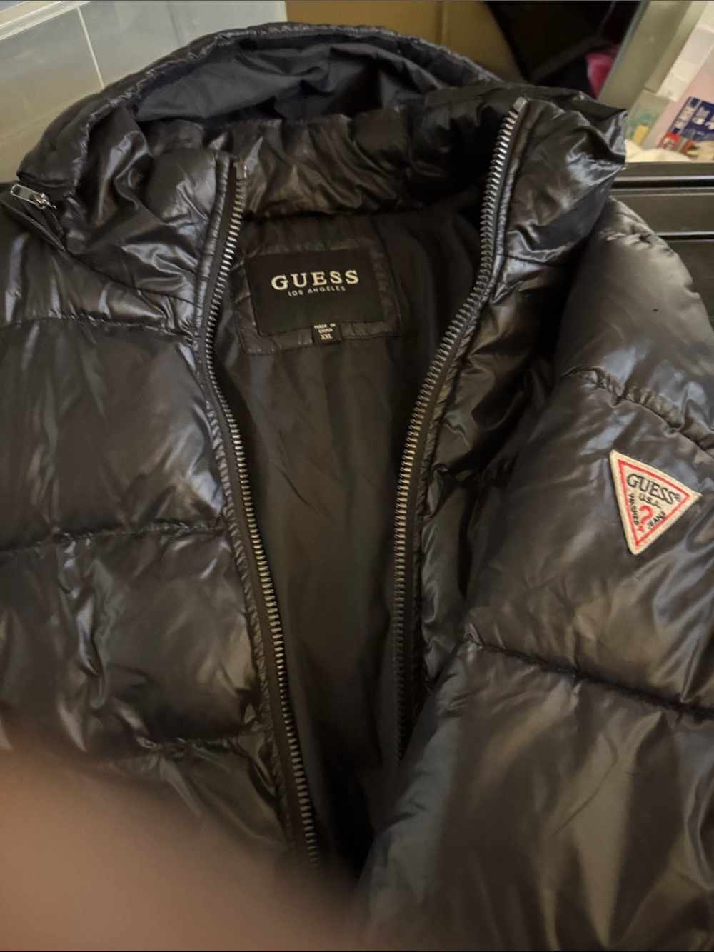 GUESS Black Quilted Puffer Jacket with Hood